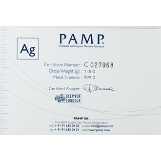 PAMP 1 Kilobar Silver Cast Bar